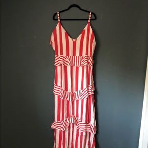 Plus Striped Ruffle Maxi Dress